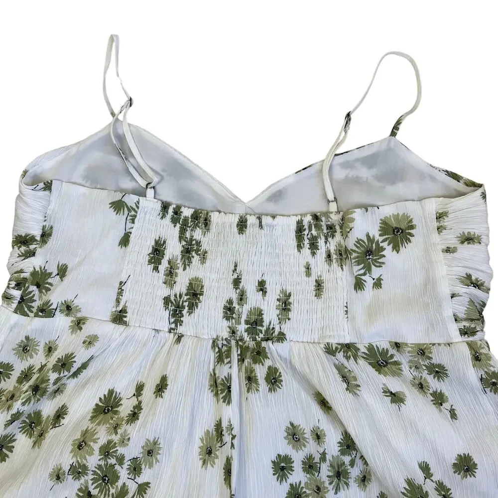 Abercrombie & Fitch Sz XL Babydoll Maxi Dress White Green Floral Crinkle